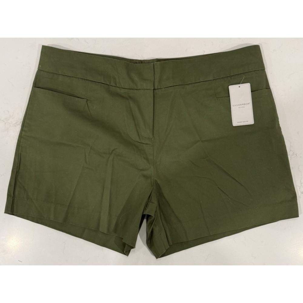 Sag Harbor (Express) Shorts Womans Sz‎ 14 Green Pockets Zip/Hook/Eye/Button NWT
